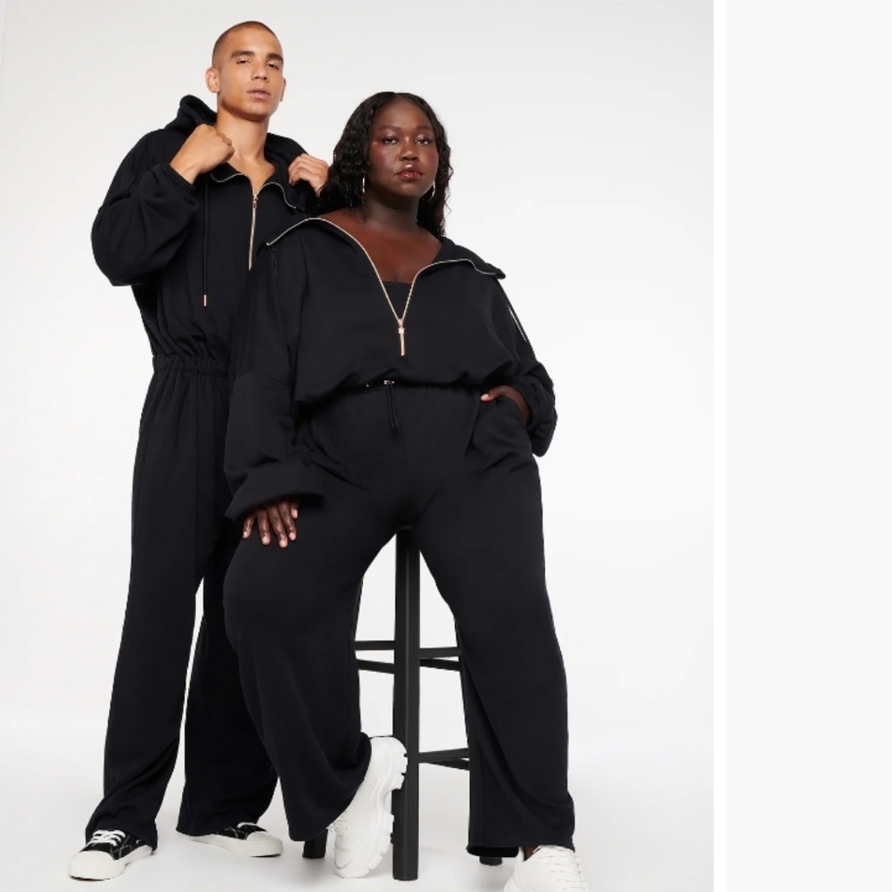 Savage X Fenty Essential Oversized Cinched Hooded Jumpsuit Black Sz XXS (0-2)